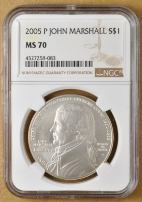 :2005-P S1$ Chief-John-Marshall-Commemorative-Silver-Dollar NGC MS-70 Top-Pop - Image 1 of 2