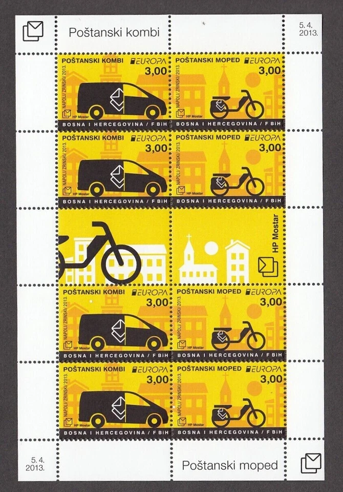 HB.EUROPA CEPT BOSNIA AÑO 2013 SIN USAR.  MINI HOJA PERFECTA VEHICULOS POSTALES. - Imagen 1 de 1