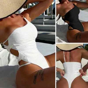 Sexy Lace Up One Piece Swimsuit Women High Cut Out Monokini Bandage Bathing Suit - Picture 1 of 24
