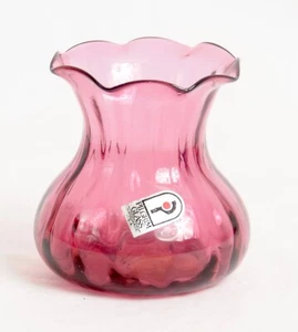 Pilgrim Glass Cranberry Glass Vase Votive Scalloped Edge Mouth Original Stickers - Bild 1 von 6