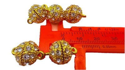 Magnetic Rhinestone Ball Clasps Gold Tone 10mm Qty:5 - Image 1 of 2