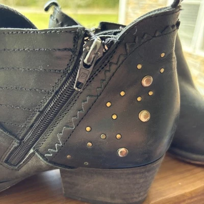 Cool Way Ankle Boots, US 7.5 Eur  Size 38 Black Studded Block Heel Made in Spain - Image 1 of 4