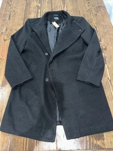 MAN By BoohooMAN Men’s Large Overcoat Faux Wool Funnel Neck Black NWT - Picture 1 of 8