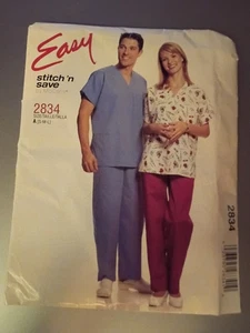 McCalls Stitch 'n Save 2834 Easy Scrubs Top & Pants Unisex S M L Sewing Pattern - Picture 1 of 4