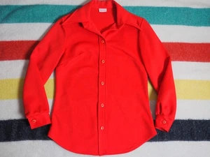 VTG 70s Red Retro Hippy Disco Poly Button Dagger Collar Shirt Womens M - Picture 1 of 6