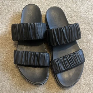 SOREL Women’s Roaming Two Strap Slides Black Leather Sandals Size 11 - Imagen 1 de 5