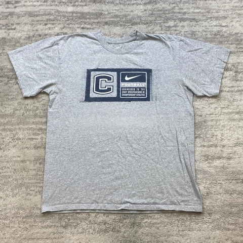 Nike UConn Huskies Shirt Adult Large Gray Blue White Swoosh NCAA Football Mens Cover