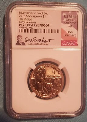 2018 Sacagawea NGC PF70 Reverse Proof Don Everhart Autographed Early Release  - Image 1 of 2