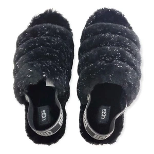 UGG Fluff Yeah 1125380K Black 6 Sparkle Faux Crystals Slip On Slide Sandals NWOB - Picture 1 of 8