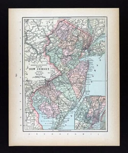1894 Cram Map New Jersey Trenton Camden Princeton Newark Asbury Park Cape May - Picture 1 of 4