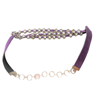 Vintage Women's Belt size M Purple Chain Rhinestones Suede 