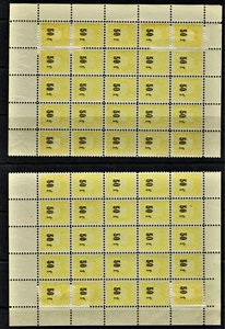 Switzerland separated full sheet unused 50 f face revenue stamps (n=50) - Picture 1 of 3