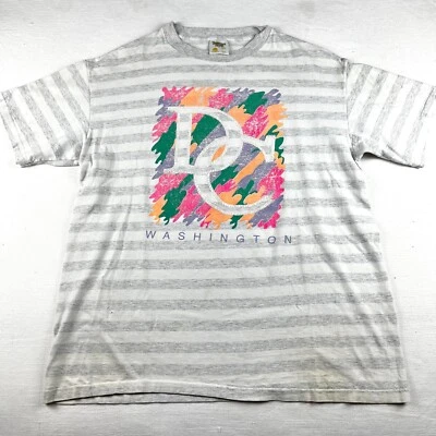 Camiseta listrada vintage anos 90 Tennessee River estampa gráfica dourada Washington DC M/L - Imagem 1 de 4