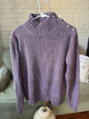 Columbia 女式紫色针织毛衣大号纽扣领套衫标志 — 第 1/4 张图片