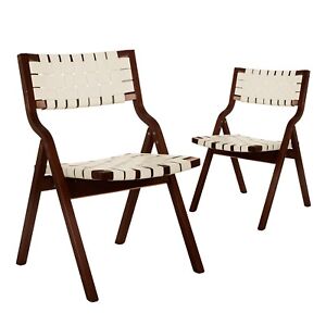 Wood Folding Chairs Foldable Dining Chairs Stackable Chair with Woven Seat Beige