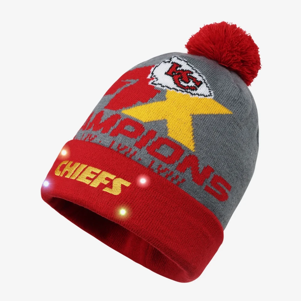 Gorro gris iluminado Kansas City Chiefs NFL SB LVII-LVIII Champions Foto 1 de 1