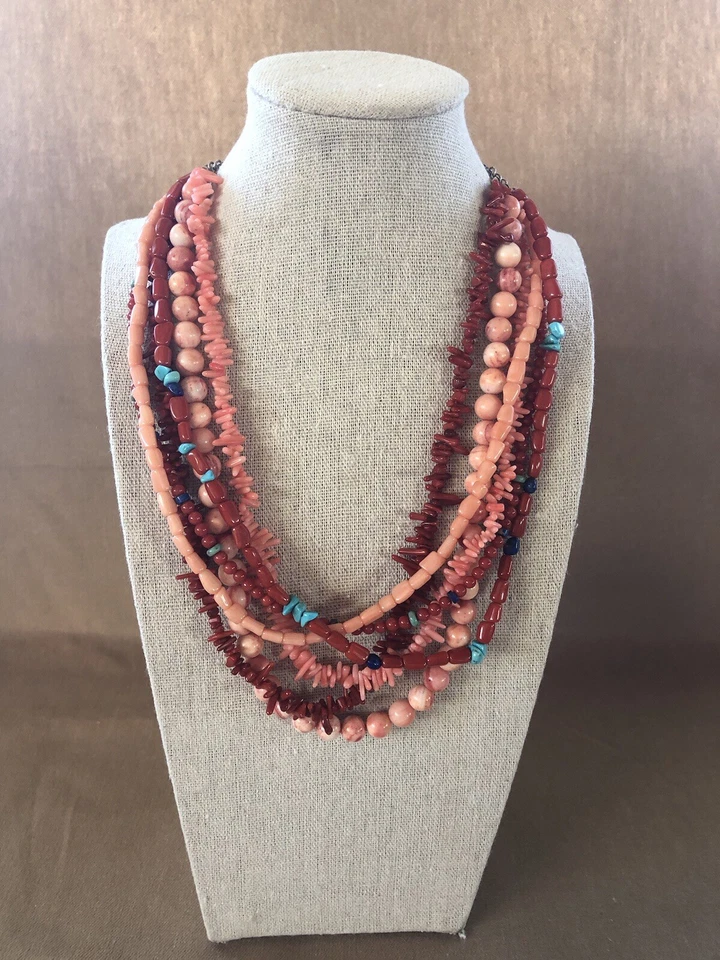 "Collar M. Salazar Southwestern 6 hilos multi piedra plata de ley 925 19""" Foto 1 de 4