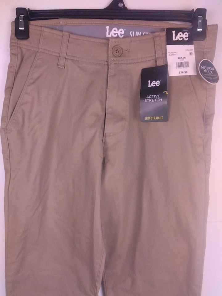 Lee Active Stretch with Motion Flex Waistband Pant Men’s 28X30 Khaki Slim Fit