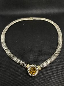 Vintage wheatchain sterling silver and 18kt Accent w/Amber Gemstone Necklace 25"