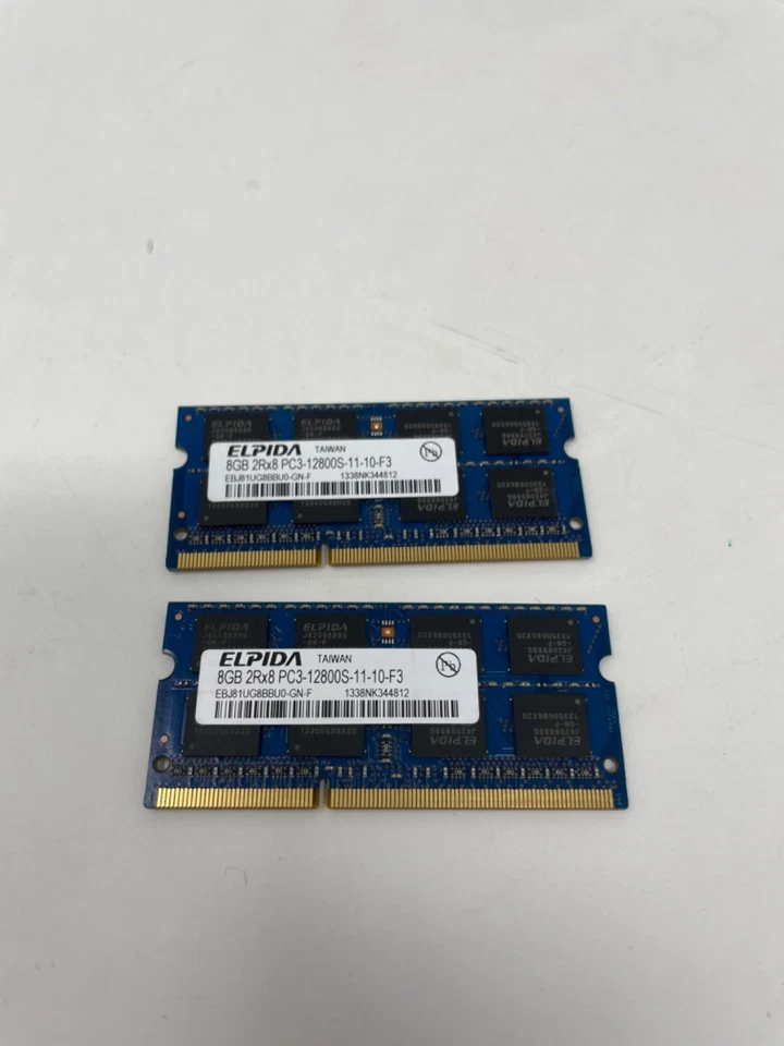16GB RAM 2x8GB Elpida PC3-12800S Laptop Memory Module EBJ81UG8BBU0-GN-F - Image 1 of 1