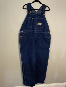 VTG BIG MAC 80s Indigo Blue Denim Bibs Worker Overalls Square Bak Sz 46 - Picture 1 of 12