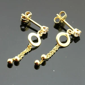 9ct Yellow Gold C/Z Dropper Earrings Boxed - Picture 1 of 1
