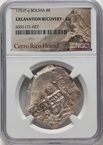 Bolivia - 1751 Pq - Ferdinand VI - 8R Cob - NGC AU Excavation Recovery Specimen - Picture 1 of 2