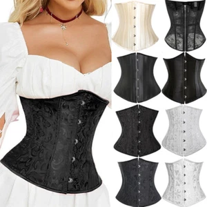 Womens Boned Underbust Lace Up Corset Bustier Waist Cincher Costume Curvy Shaper - Picture 1 of 21