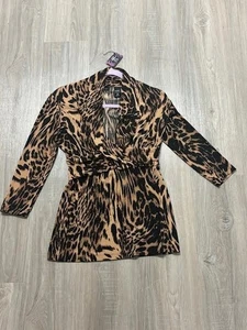NEW YORK & COMPANY BRAUN/SCHWARZ LEOPARDENMUSTER 3/4-ÄRMEL BLUSE GRÖSSE XS - Bild 1 von 3