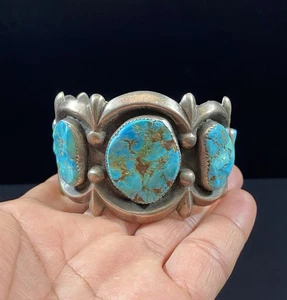 Old Pawn Navajo Native American Sterling Silver .925 Turquoise VTG Cuff Bracelet - Picture 1 of 13