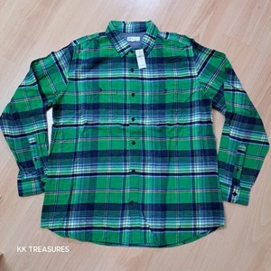 Gap Soft Brushed Flannel Shirt Green Yellow Plaid Check Long Sleeve Mens XL - Picture 1 of 12