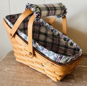 Longaberger LG Vegetable Basket w/ Protector, Market Day Plaid Liner & Gripper - Picture 1 of 9