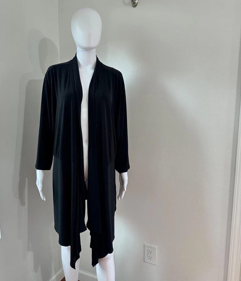 Susan Graver Sz 3X Black Luid Knit 3/4 Open Jacket Lux Blazer Mature - Image 1 of 4