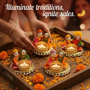 Store Indya Traditional Tea Light Candle Holders for Diwali, Set of 4 - Picture 1 of 9