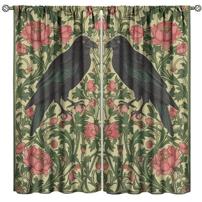Cortinas oscuras florales William Morris, flores góticas vintage pájaros cuervo fa... Foto 1 de 4