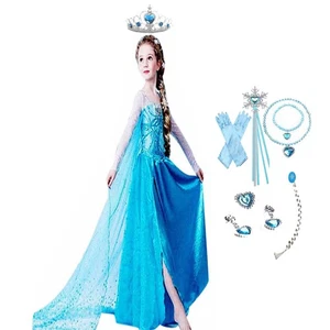 Frozen Princess Girls Dress For Baby Cinderella Birthday With Crown Accessories - Picture 1 of 25