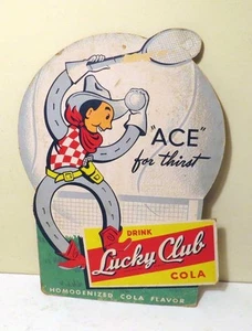 Vintage 1950s Lucky Club Cola “Ace for Thirst” Cardboard Advertising Sign - Picture 1 of 4