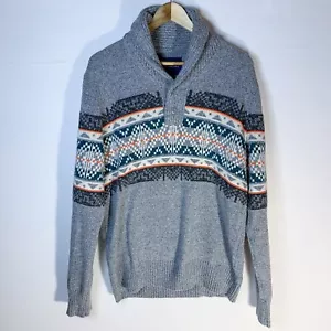 Maglione pullover American Eagle grigio Fair Isle collo sciallato uomo taglia large - Foto 1 di 6