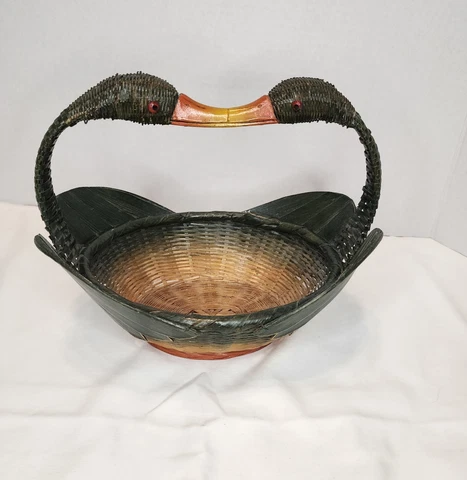 Vintage Kissing Geese Wicker Basket by Zhejiang Handicrafts Cover