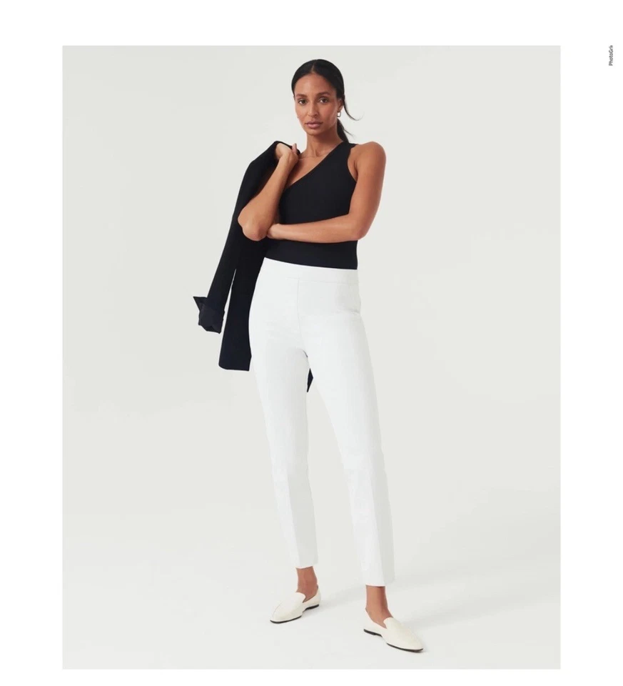 Spanx The Pant Slim Straight Pull On White Stretch Size M Travel CLASSIC