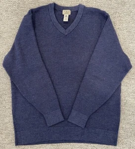 Vtg LL Bean Sweater Men 2XL Blue V-Neck 100% Merino Wool Woolmark Birdseye Comfy - Picture 1 of 6