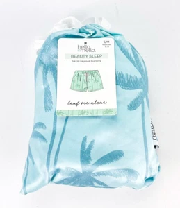 Hello Mello Beauty Sleep Leaf Me Alone Satin Palm Tree Pajama Shorts S M Pockets - Picture 1 of 5