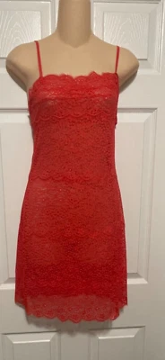 Josie Natori Sheer Lace Chemise S Holiday Red $120 - Image 1 of 3