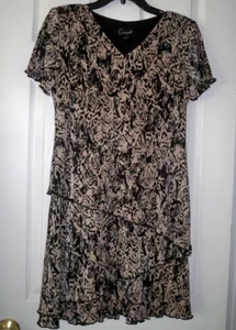 Connected Apparel Brown & Black Print Pleated Tiered Dress size Petite 4 (4P) - Picture 1 of 12
