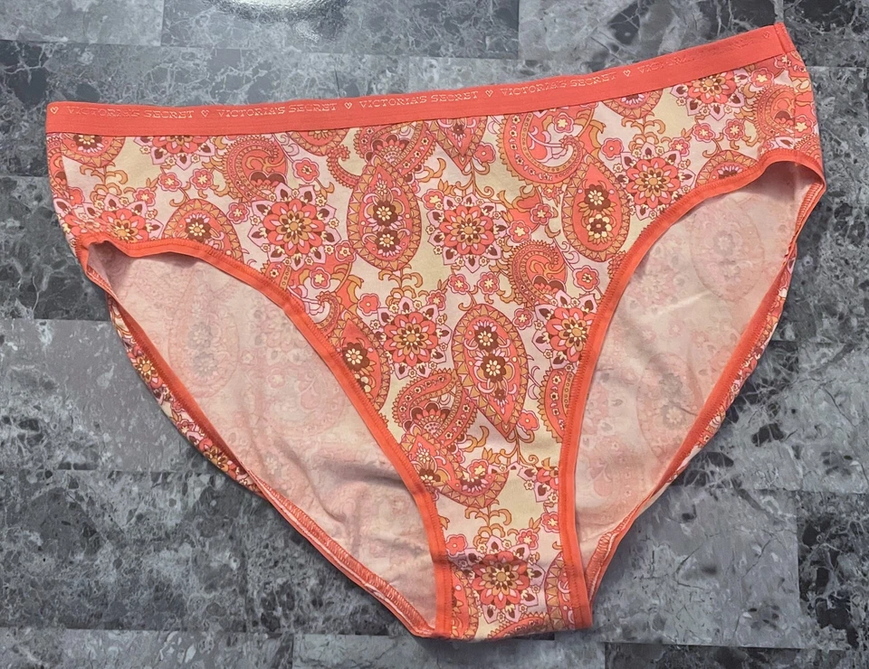 NWT VICTORIA'S SECRET XL PAISLEY FLORAL LOGO BAND RARE HIGH LEG BRIEF PANTIES - Image 1 of 3