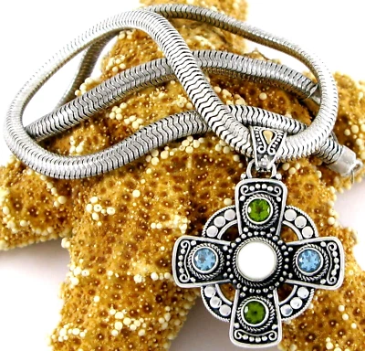 Bali Sterling Silver 925 Gemstone Cross W/ 18" Snake Necklace 49G - Image 1 of 4