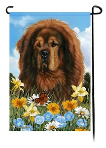 Bandera de jardín con flores de verano - mastín tibetano marrón oscuro - Imagen 1 de 1