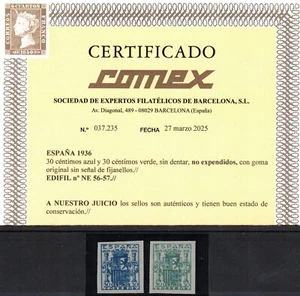 ESCUDO DE ESPAÑA GRANADA NE56/NE57 - AÑO 1936 - CERTIFICADO COMEX - LUJO - MNH - Picture 1 of 2