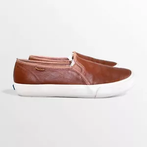 Keds Double Decker Slip On Sneakers Leather Women's Sz 10 Cognac Brown White - Picture 1 of 6