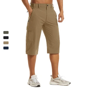 Men's Workout Quick Dry Hiking Shorts Zipper Pockets Lightweight 3/4 Capri Pants - Picture 1 of 40